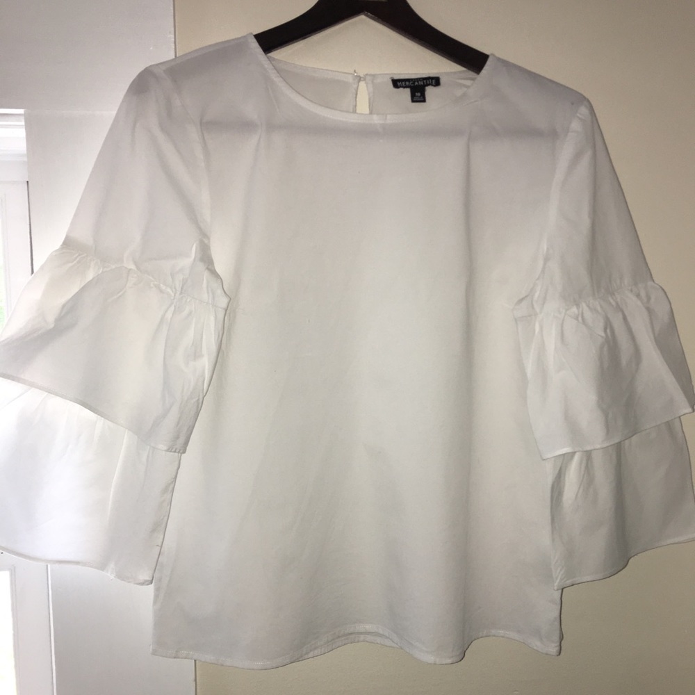 Cotton ruffles sleeve top by JCrew